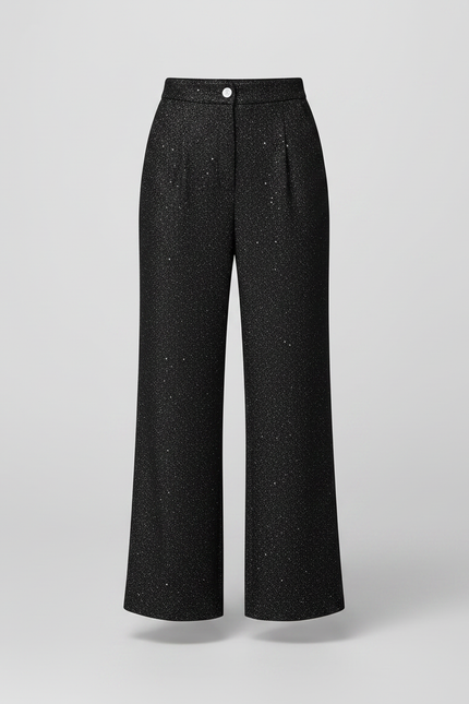Pantalon Noir Paillettes Large Évasé Élégant Femme - Polyester - vue 3