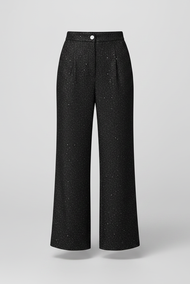 Pantalon Noir Paillettes Large Évasé Élégant Femme - Polyester - vue 3