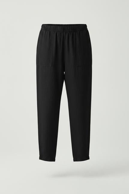 Pantalon Noir Coton Lin Ample Décontracté Femme - vue 3