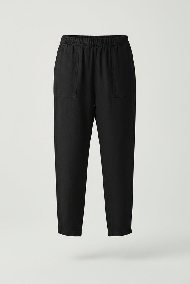 Pantalon Noir Coton Lin Ample Décontracté Femme - vue 3
