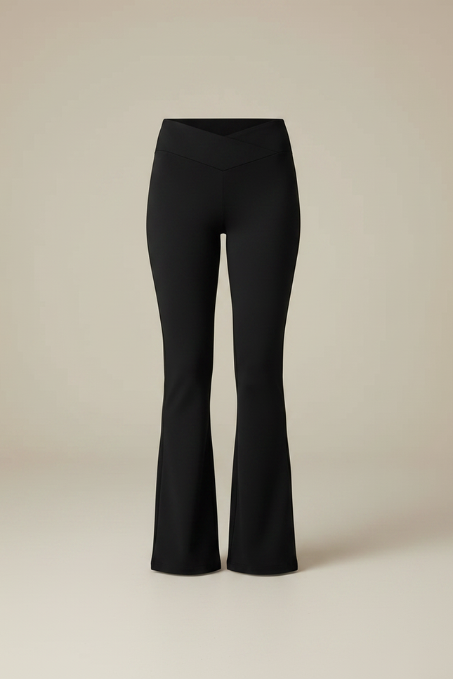 Pantalon Noir Évasé Taille Haute Confortable - Polyester - vue 3