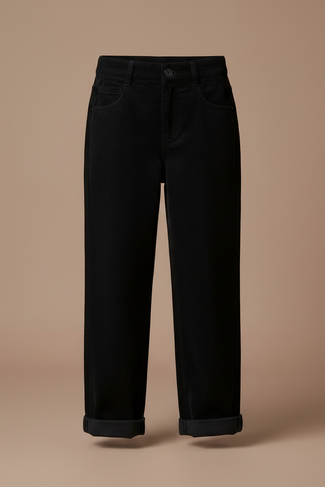 Pantalon Noir Corduroy Ample Fille Décontracté - Cordé - vue 3