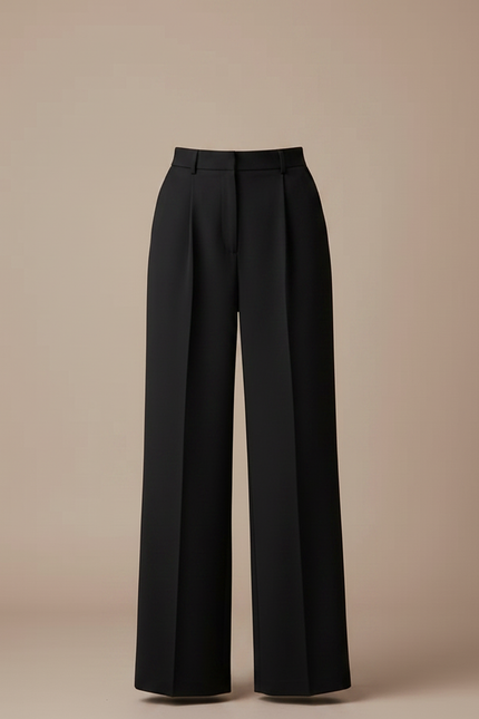 Pantalon Noir Taille Haute Plissé Large Femme - Gabardine - vue 3