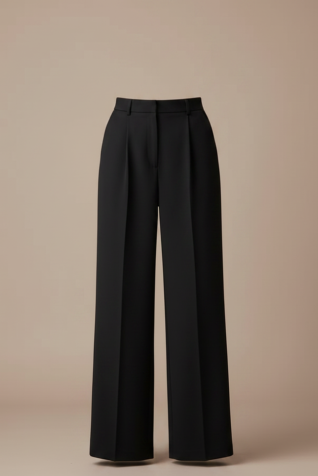 Pantalon Noir Taille Haute Plissé Large Femme - Gabardine - vue 3