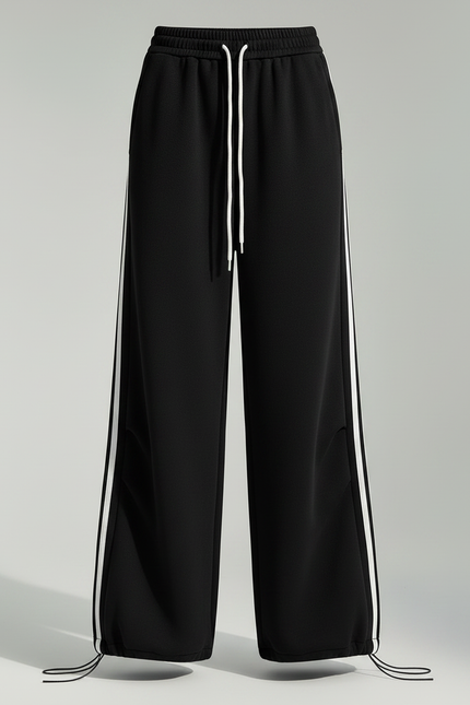 Pantalon Noir Ample Rayures Blanches Décontracté Sportif - Molleton - vue 3
