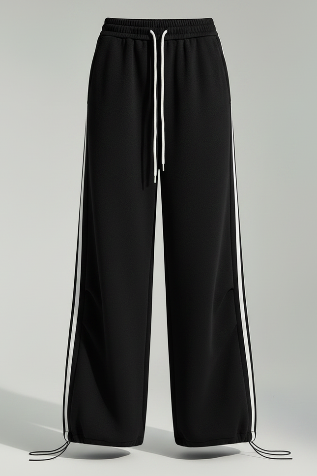 Pantalon Noir Ample Rayures Blanches Décontracté Sportif - Molleton - vue 3