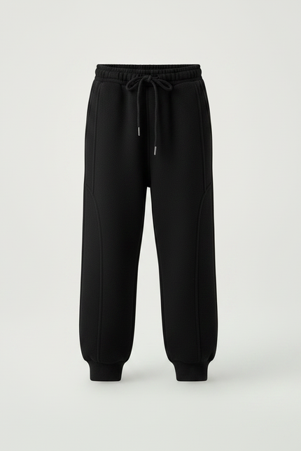 Pantalon Noir Enfant Molletonné Ample Cordon Décontracté - vue 3