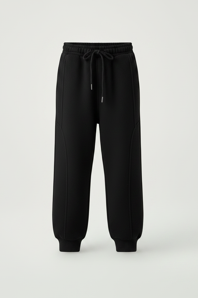 Pantalon Noir Enfant Molletonné Ample Cordon Décontracté - vue 3