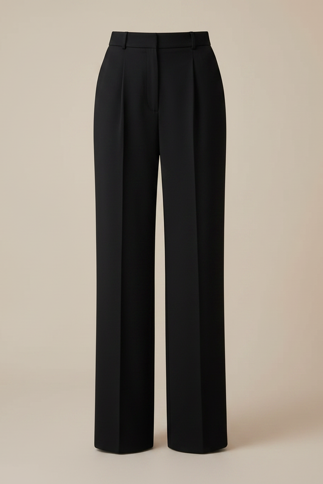 Pantalon Noir Taille Haute Large Fluide Élégant Femme - Gabardine - vue 3