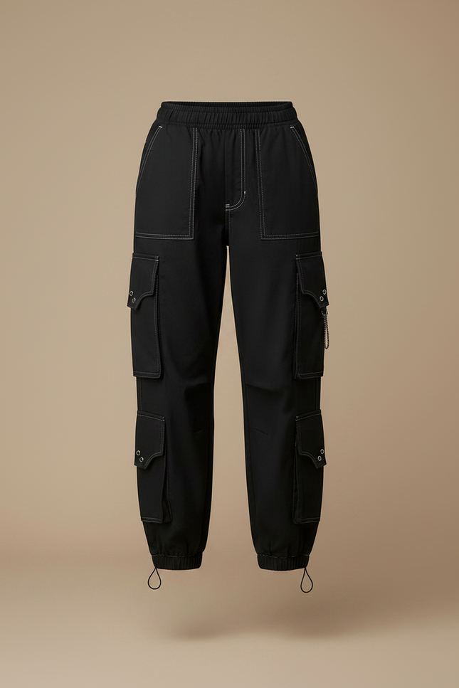 Pantalon Noir Ligne Blanche - Toile - vue 3