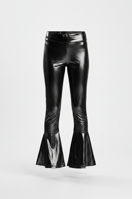 Pantalon Noir Brillant Évasé Fille Disco - Simili cuir - vue 3