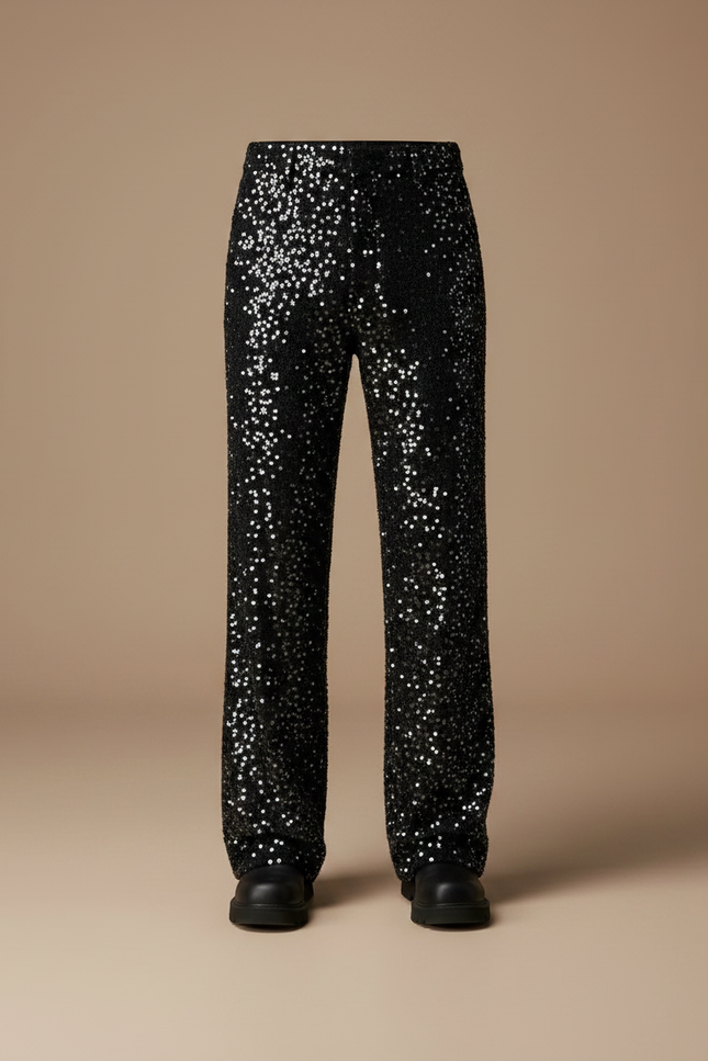 Pantalon Noir Paillettes Scintillant Large Homme Décontracté - Polyester - vue 3