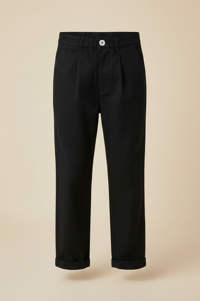 Pantalon Noir Ample Coton Plissé Garçon - Toile - vue 3