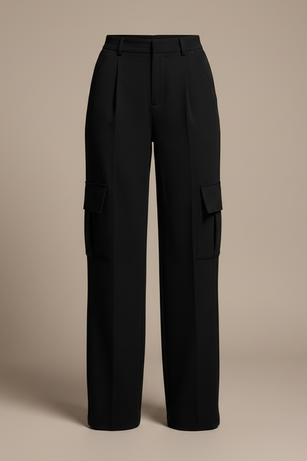 Pantalon Noir Cargo Taille Haute Femme Décontracté - Polyester - vue 3