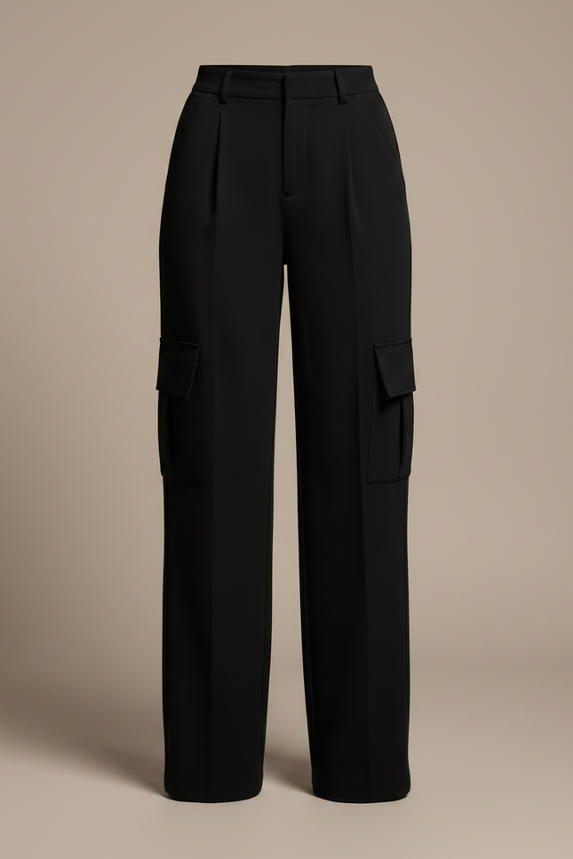 Pantalon Noir Cargo Taille Haute Femme Décontracté - Polyester - vue 3