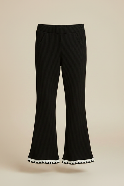 Pantalon Noir Côtelé Évasé Enfant Dentelle Hiver - Maille - vue 3