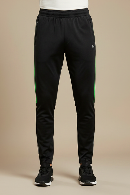 Pantalon Noir Sportif Homme Ajusté Rayures Vertes - Polyester - vue 3