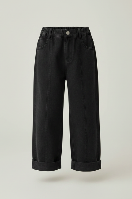 Pantalon Noir Ample Épais Coton Fille - Jean - vue 3