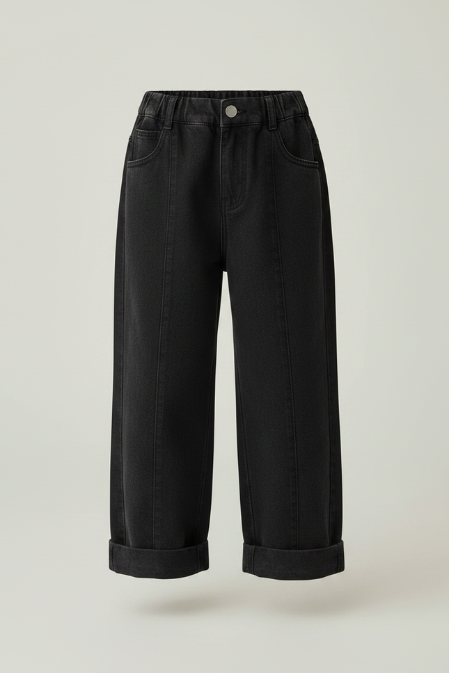 Pantalon Noir Ample Épais Coton Fille - Jean - vue 3
