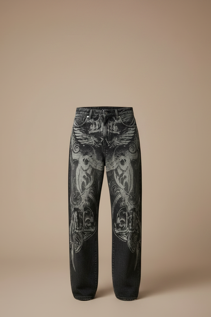 Pantalon Noir Baggy Brodé Vintage Hip Hop - Jean - vue 3