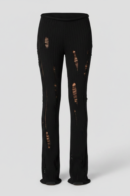 Pantalon Noir Tricot Distressed Stretch Skinny Femme - Maille - vue 2