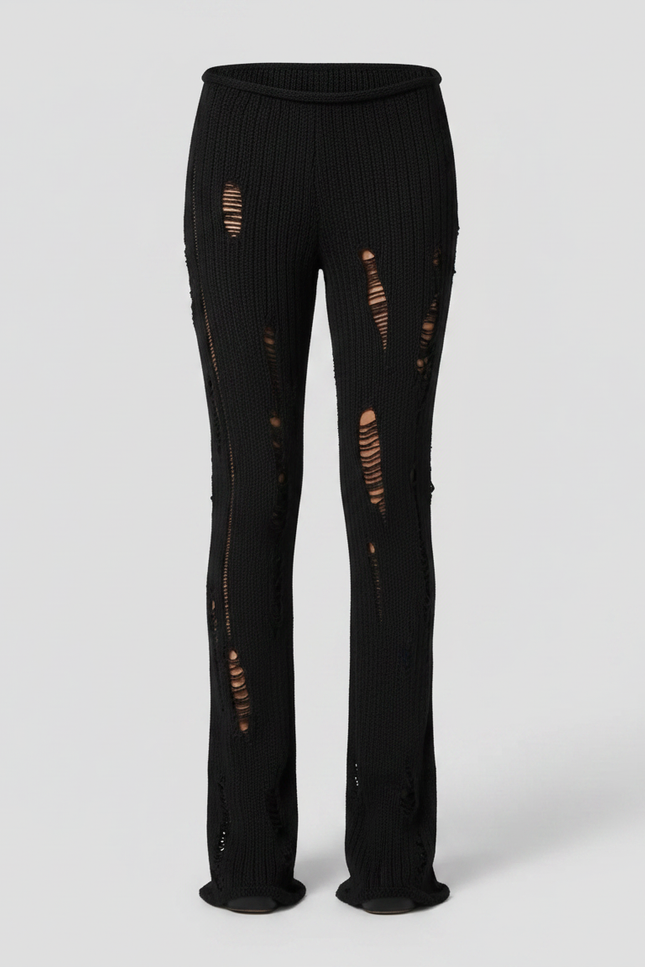 Pantalon Noir Tricot Distressed Stretch Skinny Femme - Maille - vue 2