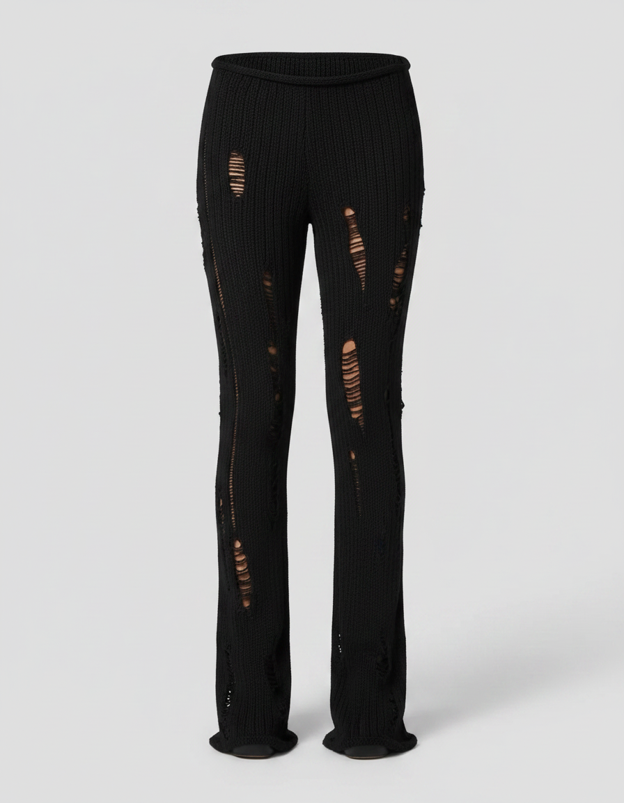 Pantalon Noir Tricot Distressed Stretch Skinny Femme - Maille - vue 2