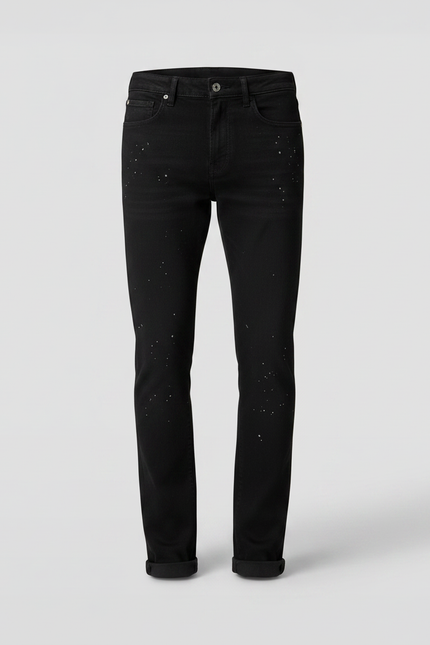 Pantalon Noir Slim Décoré Étoiles Denim Homme - Jean - vue 3