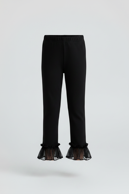 Pantalon Noir Évasé Volants Dentelle Fille Doux - Maille - vue 3