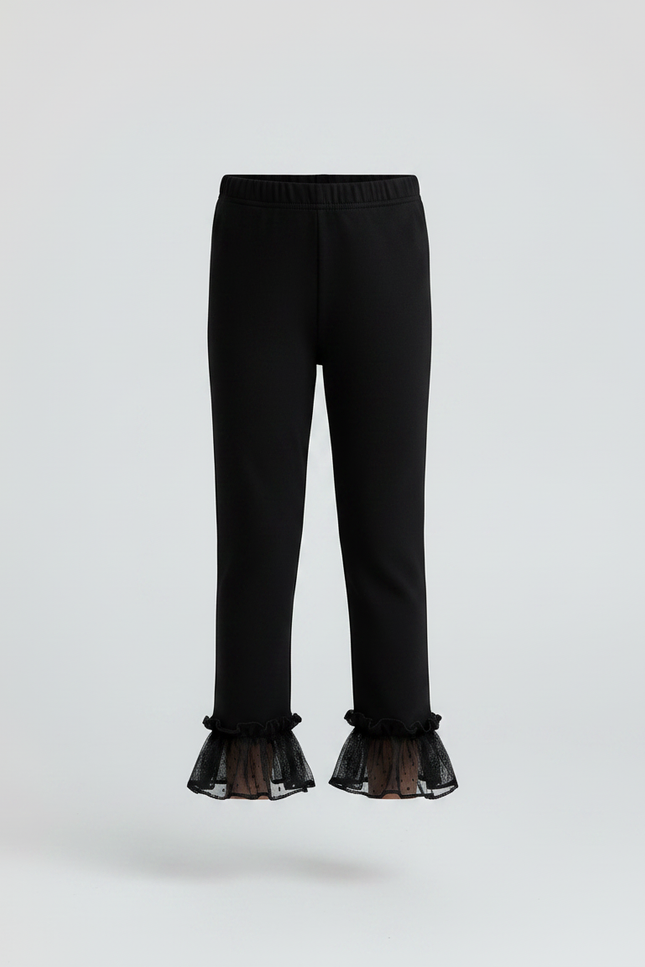 Pantalon Noir Évasé Volants Dentelle Fille Doux - Maille - vue 3