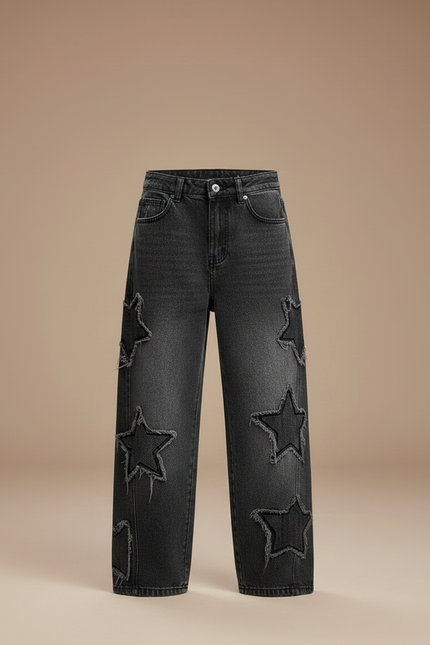 Pantalon Noir Ample Denim Étoiles Déchirées Garçon - Jean - vue 3