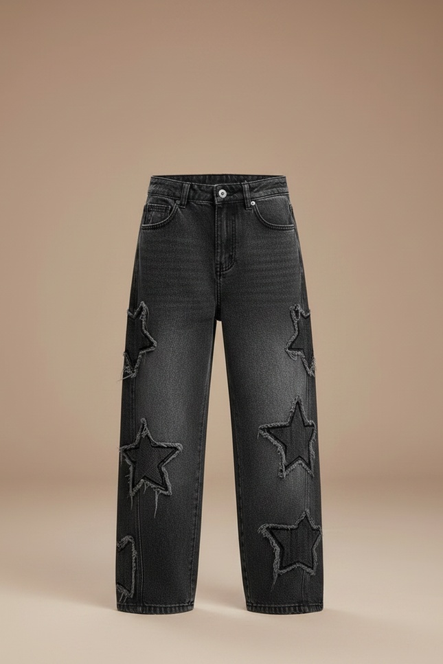 Pantalon Noir Ample Denim Étoiles Déchirées Garçon - Jean - vue 3