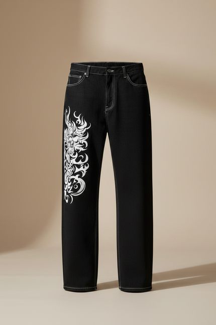 Pantalon Noir Denim Ample Tribal Décontracté - Jean - vue 3
