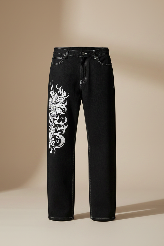 Pantalon Noir Denim Ample Tribal Décontracté - Jean - vue 3