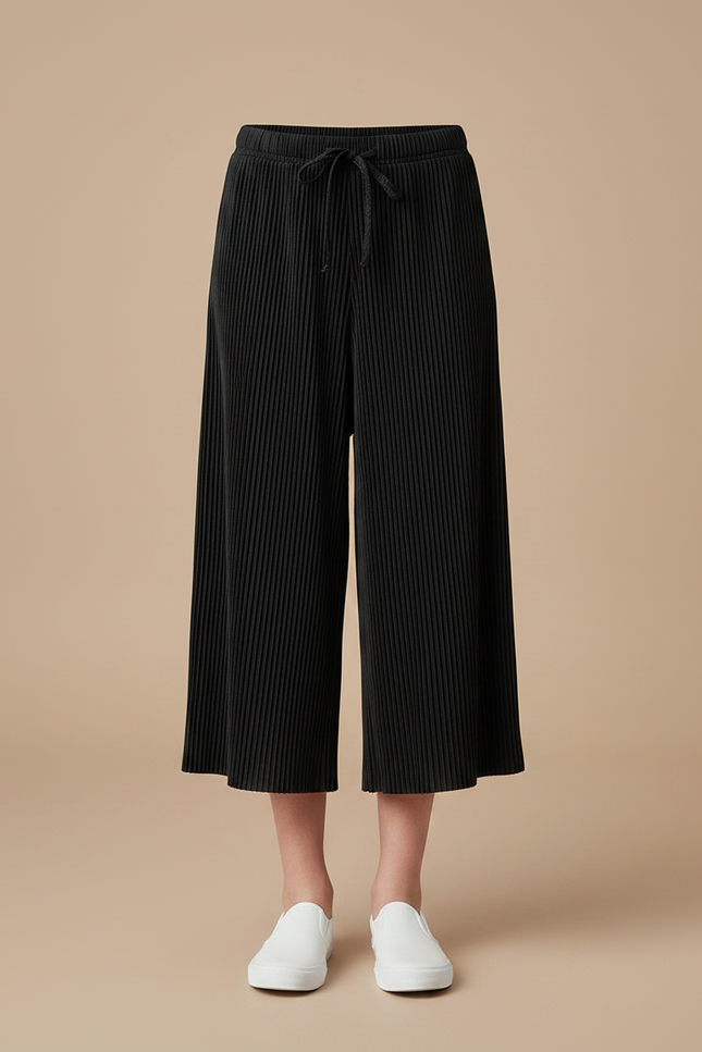 Pantalon Jupe Culotte Noir - Polyester - vue 3