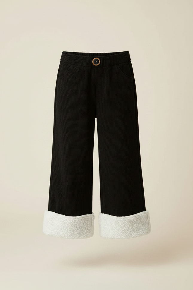 Pantalon Noir Côtelé Large Doublé Sherpa Enfant - Cordé - vue 3