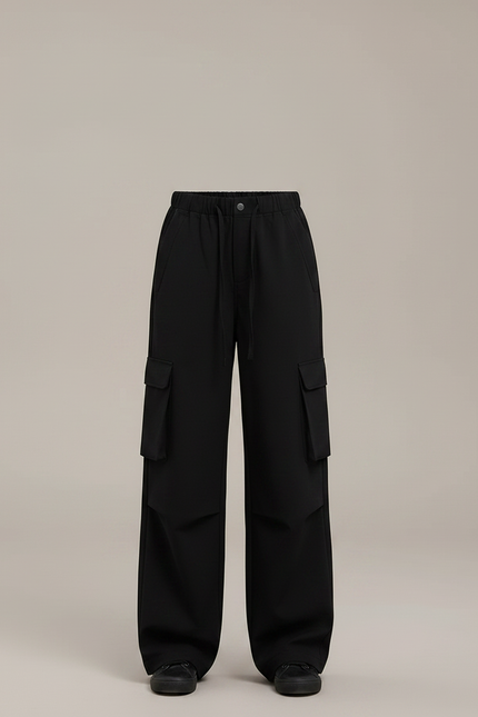 Pantalon Noir Cargo Cordon Ample Décontracté - Polyester - vue 3