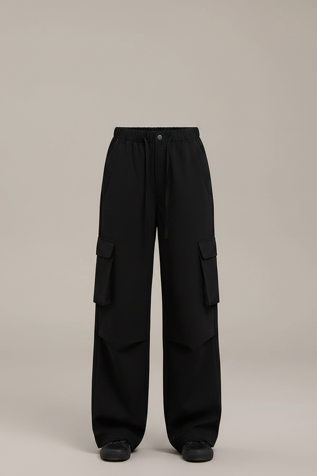 Pantalon Noir Cargo Cordon Ample Décontracté - Polyester - vue 3