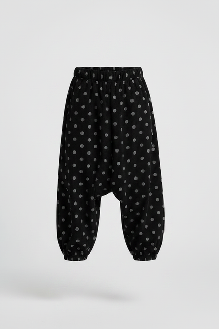 Pantalon Noir Harem À Pois Côtelé Garçon Décontracté - Cordé - vue 3