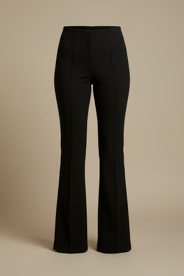 Pantalon Noir Évasé Taille Haute Élégant Côtelé - Maille - vue 3