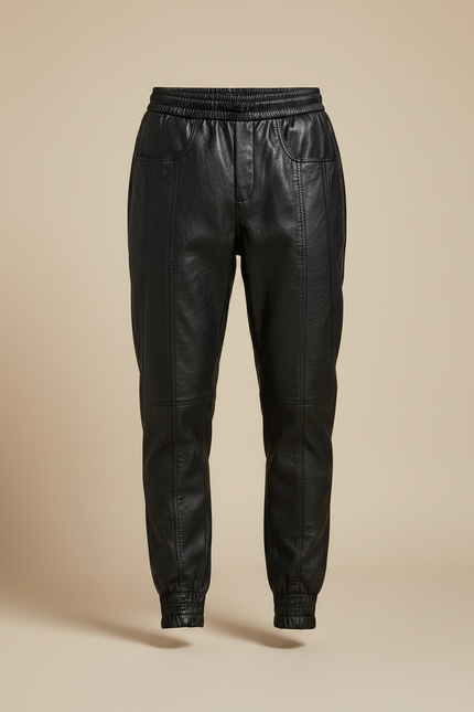 Pantalon Noir Cuir Faux Jogger Homme Streetwear - Simili cuir - vue 3