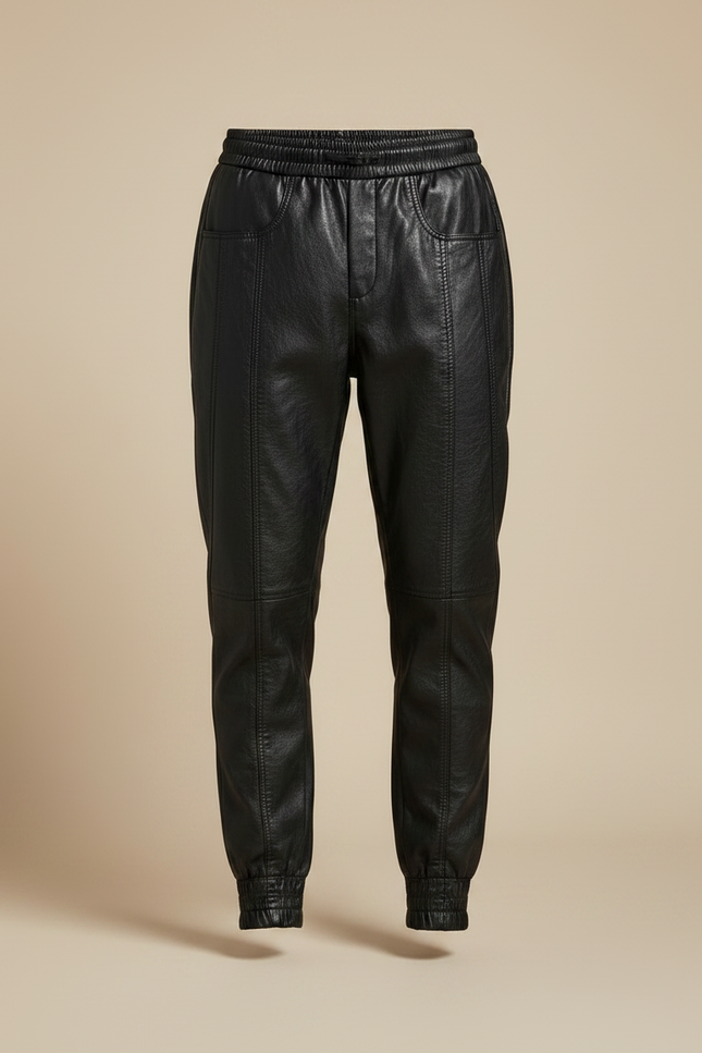Pantalon Noir Cuir Faux Jogger Homme Streetwear - Simili cuir - vue 3