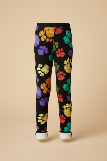 Pantalon Noir Molletonné Imprimé Pattes Colorées Fille Hiver - vue 3