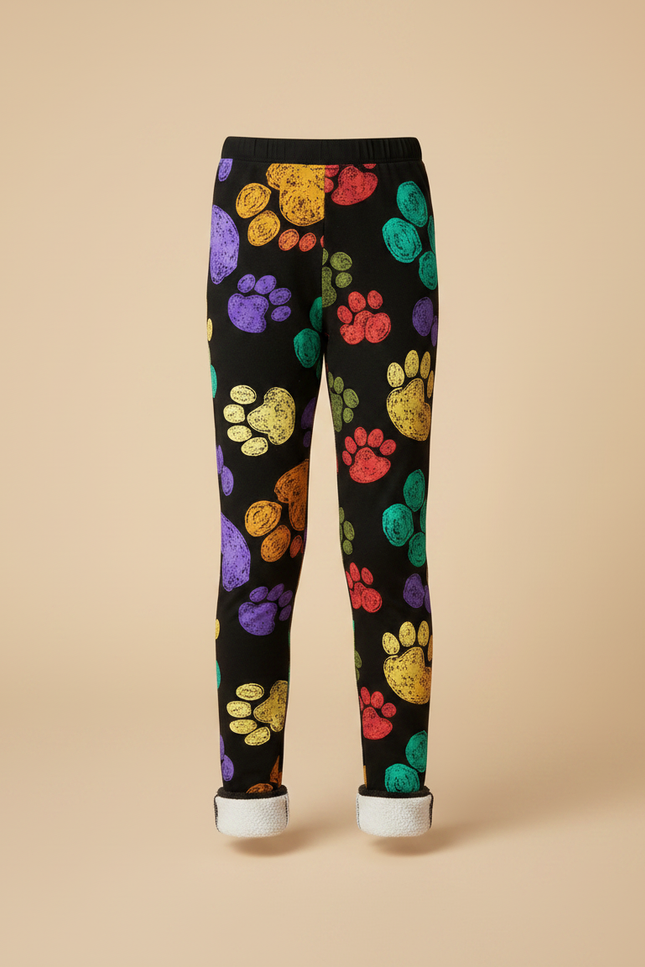 Pantalon Noir Molletonné Imprimé Pattes Colorées Fille Hiver - vue 3