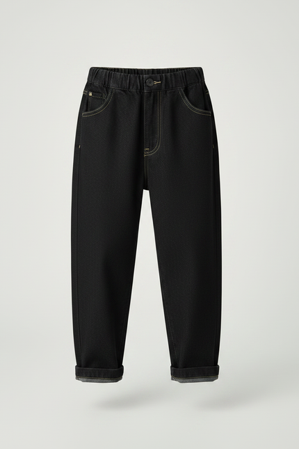 Pantalon Noir Denim Ample Élastique Garçon - Jean - vue 3