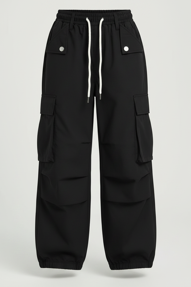 Pantalon Noir Cargo Ample Fille Casual - Polyester - vue 3
