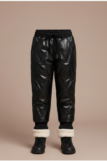 Pantalon Noir Matelassé Brillant Chaud Hiver Enfant - Simili cuir - vue 3