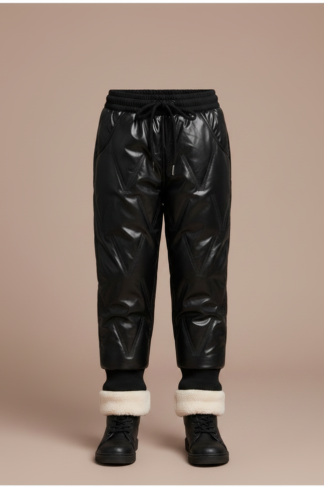 Pantalon Noir Matelassé Brillant Chaud Hiver Enfant - Simili cuir - vue 3