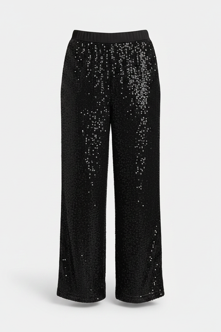 Pantalon Noir Paillettes Large Élastique Femme - Polyester - vue 3