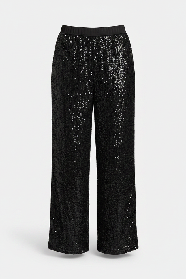 Pantalon Noir Paillettes Large Élastique Femme - Polyester - vue 3